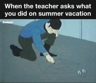 A Cartoon Of A Man With The Words When The Teacher Asks What You Did On Summer Vacation Deadpool GIF