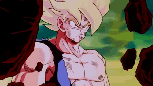 A Cartoon Of A Man With Yellow Hair And A Black Shirt GIF