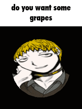 A Cartoon Of A Man With Yellow Hair And The Words Do You Want Some Grapes . GIF