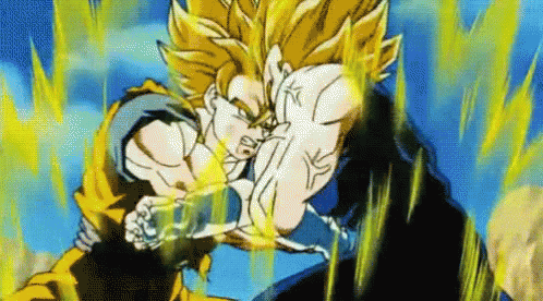 A Cartoon Of A Man With Yellow Hair Fighting Another Man With A Blue Background . GIF