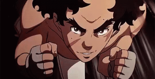 A Cartoon Of A Man Without A Shirt Is Fighting With His Fists . GIF