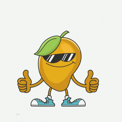A Cartoon Of A Mango Giving A Thumbs Up With The Words It 'S Mango Time Below It GIF