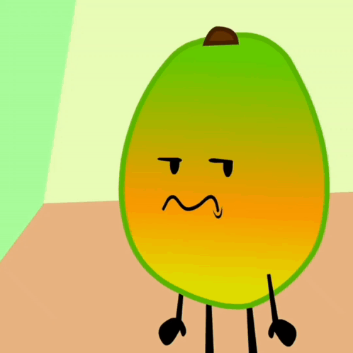 A Cartoon Of A Mango With Arms And Legs Making A Sad Face GIF