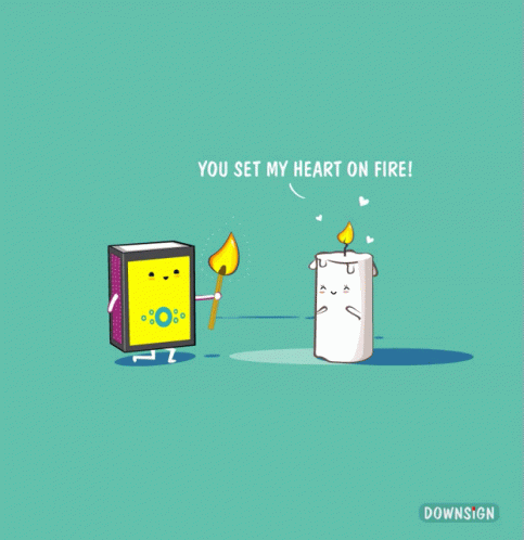 A Cartoon Of A Matchbox And A Candle With The Words You Set My Heart On Fire GIF