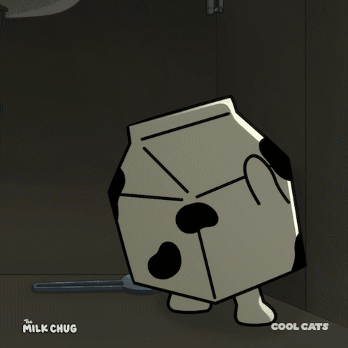 A Cartoon Of A Milk Chug With A Blue Light Behind Him GIF