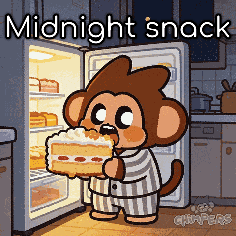 A Cartoon Of A Monkey Eating A Piece Of Cake From A Refrigerator GIF