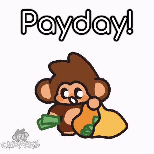 A Cartoon Of A Monkey Holding A Bag Of Money With The Word Payday Above It GIF