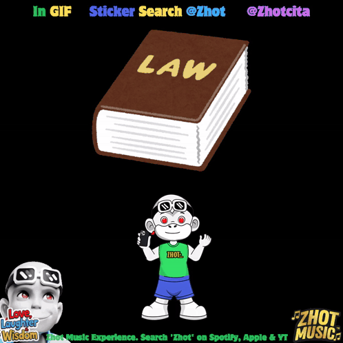 A Cartoon Of A Monkey Holding A Cell Phone Next To A Book That Says Law GIF