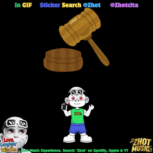 A Cartoon Of A Monkey Holding A Cell Phone Next To A Gavel GIF