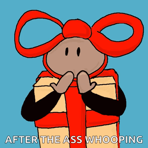 A Cartoon Of A Monkey Holding A Gift Box With The Words After The Ass Whooping Below It GIF