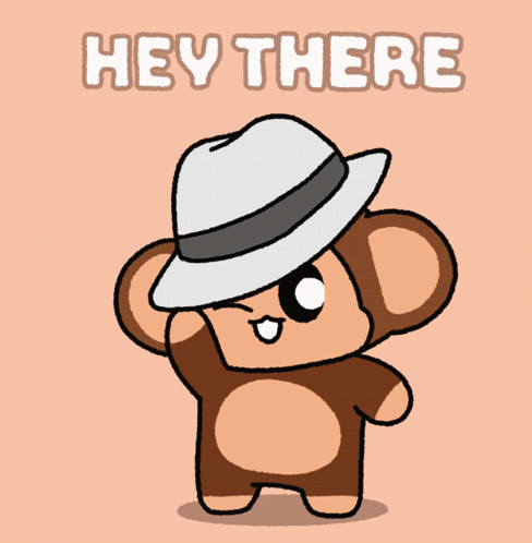 A Cartoon Of A Monkey Holding A Hat With The Words Hey There Below It GIF
