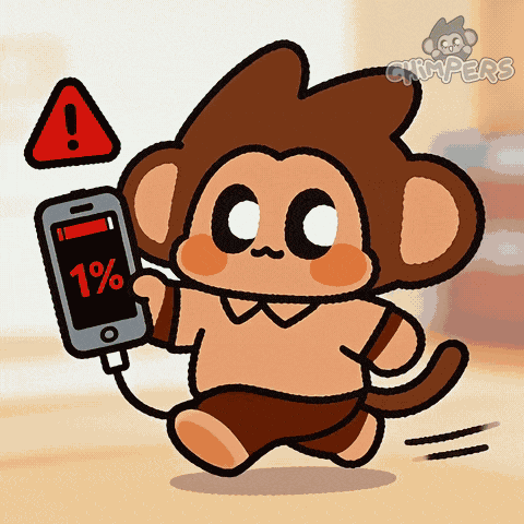 A Cartoon Of A Monkey Holding A Phone That Says 1 % GIF