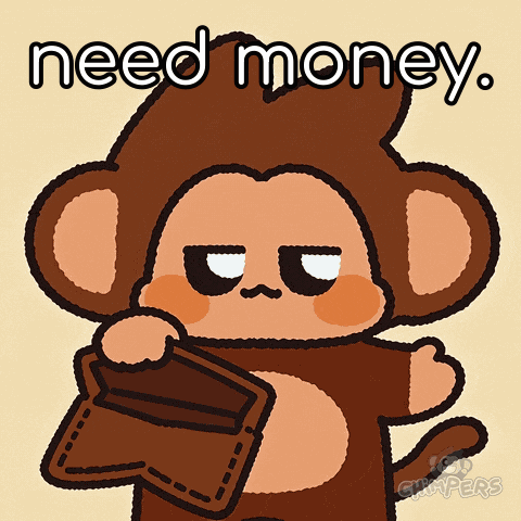 A Cartoon Of A Monkey Holding A Wallet With The Words Need Money Written Above It GIF