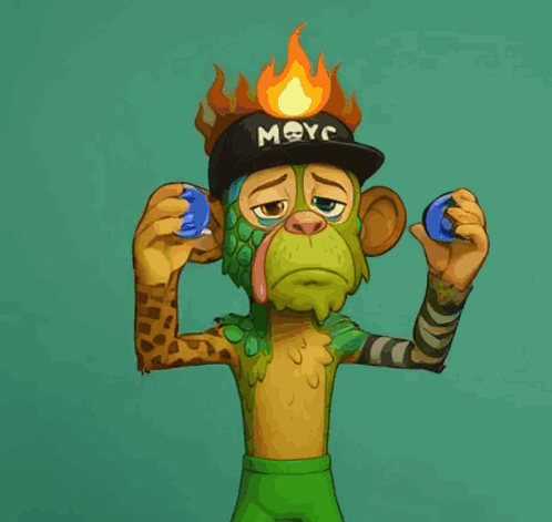 A Cartoon Of A Monkey Juggling Two Coins With A Flame In His Head GIF