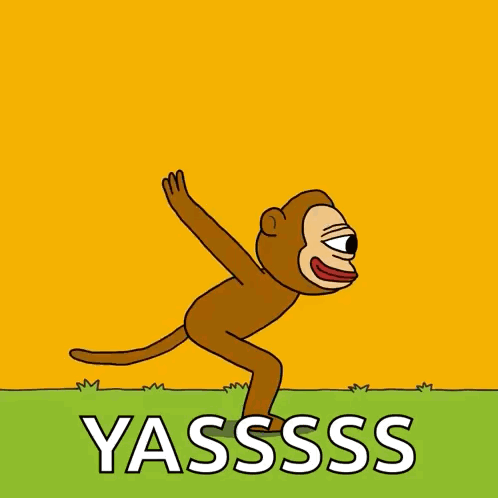 A Cartoon Of A Monkey Jumping In The Air With The Word Yassss Written Below It GIF