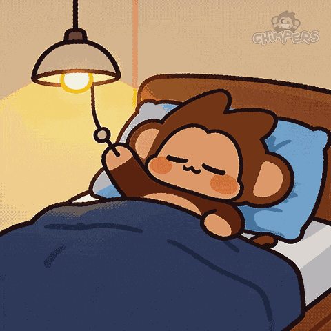 A Cartoon Of A Monkey Laying In A Bed Holding A Light Switch GIF