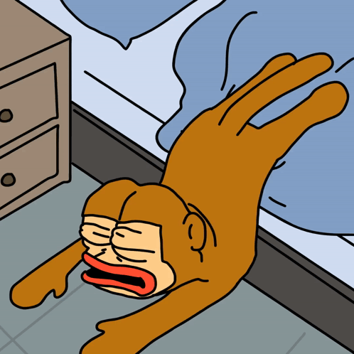 A Cartoon Of A Monkey Laying Upside Down On The Floor GIF