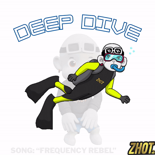 A Cartoon Of A Monkey Scuba Diving With The Words Deep Dive Above Him GIF