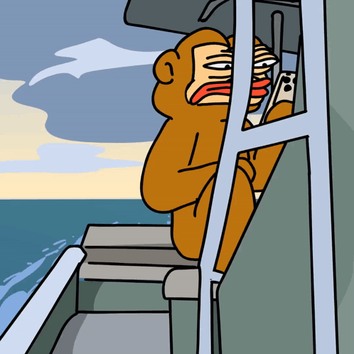 A Cartoon Of A Monkey Sitting On A Boat GIF