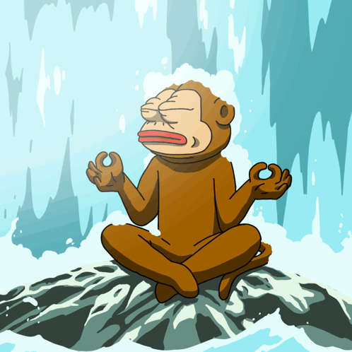A Cartoon Of A Monkey Sitting On A Rock Meditating GIF
