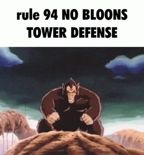 A Cartoon Of A Monkey Sitting On A Rock With The Words Rule 94 No Bloons Tower Defense Above Him GIF