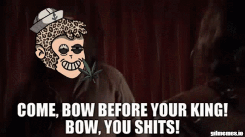 A Cartoon Of A Monkey Smoking A Marijuana Joint With The Caption Come Bow Before Your King Bow You Shits GIF