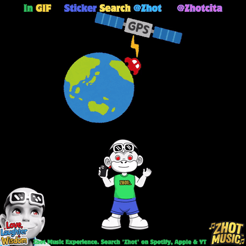 A Cartoon Of A Monkey Standing Next To A Globe With A Gps Sign On It GIF
