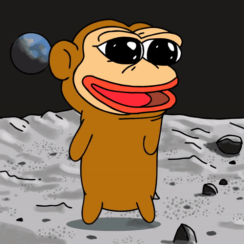 A Cartoon Of A Monkey Standing On The Moon GIF