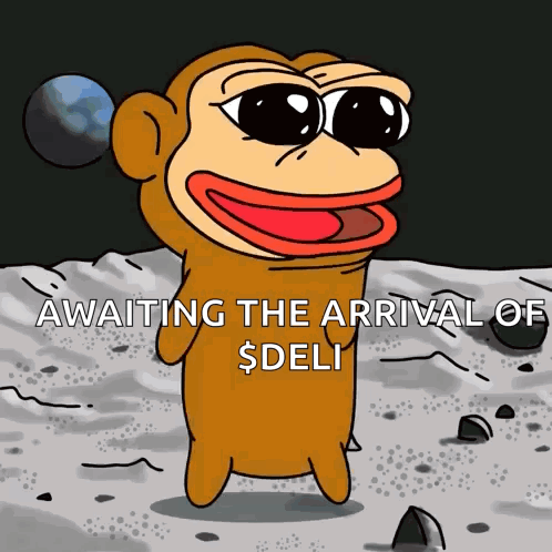 Monkey Standing On Moon Awaiting Deli GIF