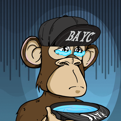 A Cartoon Of A Monkey Wearing A Bayc Hat Holding A Bowl Of Water GIF