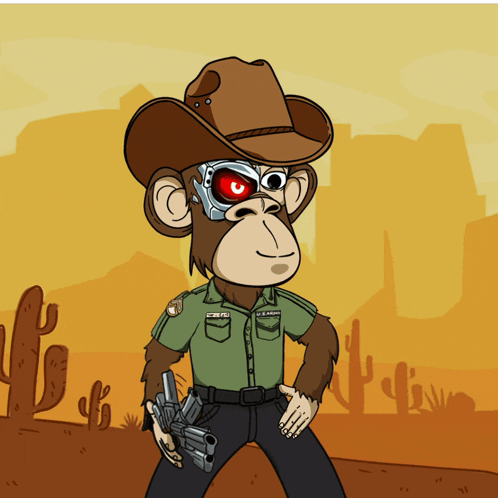 A Cartoon Of A Monkey Wearing A Cowboy Hat And A U.s. Army Shirt GIF