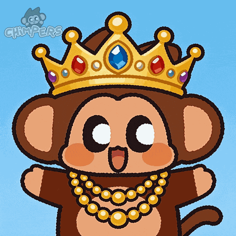 A Cartoon Of A Monkey Wearing A Crown And A Necklace By Grimpers GIF