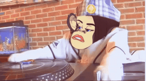 A Cartoon Of A Monkey Wearing A Plaid Hat Is Playing A Record GIF