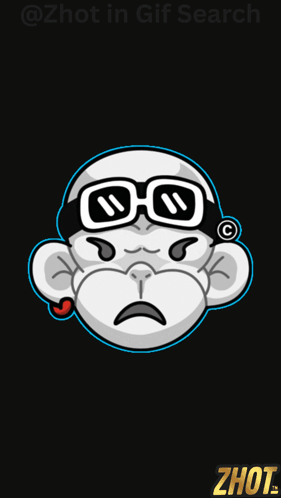 A Cartoon Of A Monkey Wearing Glasses And A Sticker That Says ' Zhot In Gif Search ' On It GIF