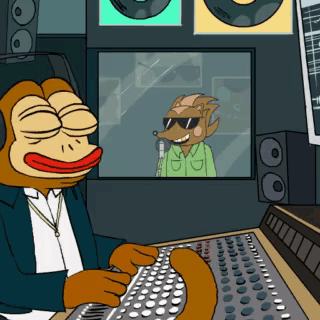 A Cartoon Of A Monkey Wearing Headphones And A Microphone GIF