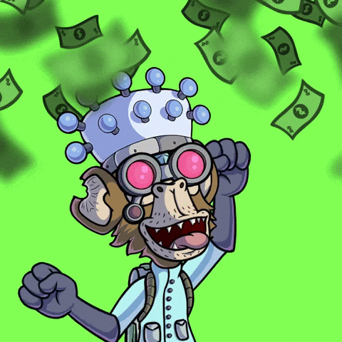 A Cartoon Of A Monkey With A Crown On His Head Surrounded By Dollar Bills GIF