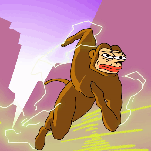 A Cartoon Of A Monkey With A Lightning Bolt Behind It GIF