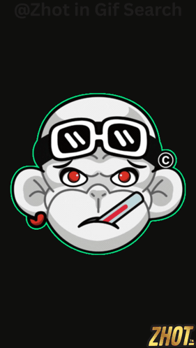 A Cartoon Of A Monkey With Glasses And A Thermometer In Its Mouth GIF