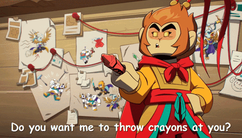 A Cartoon Of A Monkey With The Words Do You Want Me To Throw Crayons At You Below It GIF