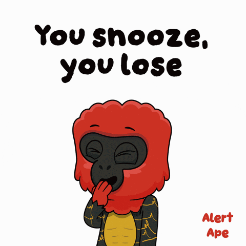 A Cartoon Of A Monkey With The Words " You Snooze You Lose " On The Bottom GIF