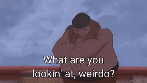 A Cartoon Of A Monster Asking What Are You Lookin At Weirdo GIF