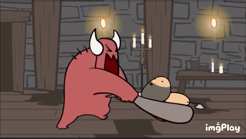 A Cartoon Of A Monster Holding A Sword With The Words Imgplay Visible GIF