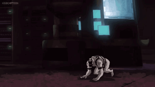 A Cartoon Of A Monster With Red Teeth And The Words Kisscartoon On The Bottom Right GIF