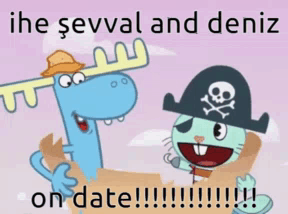 A Cartoon Of A Moose And A Pirate With The Words " On Date " GIF