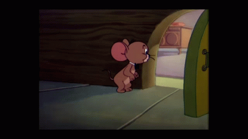 A Cartoon Of A Mouse Standing In A Doorway GIF