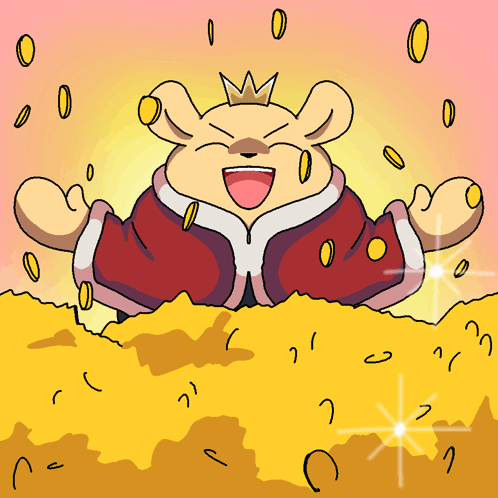 A Cartoon Of A Mouse Wearing A Crown Surrounded By Coins GIF