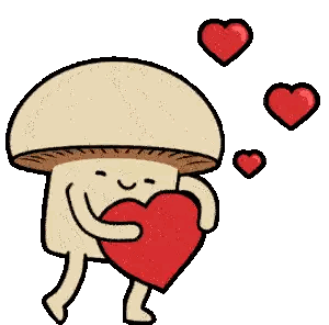 a cartoon of a mushroom holding a heart with hearts around it