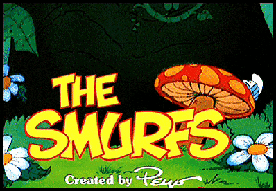 A Cartoon Of A Mushroom With The Words The Smurfs On It GIF