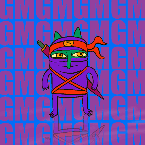 A Cartoon Of A Ninja Holding A Sword With The Letters Mgm Behind Him GIF