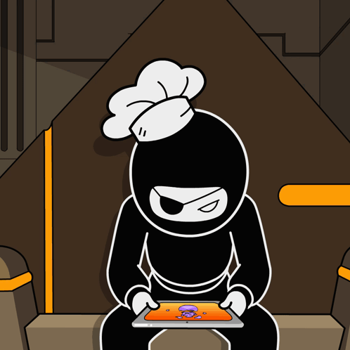 A Cartoon Of A Ninja Wearing A Chef Hat GIF